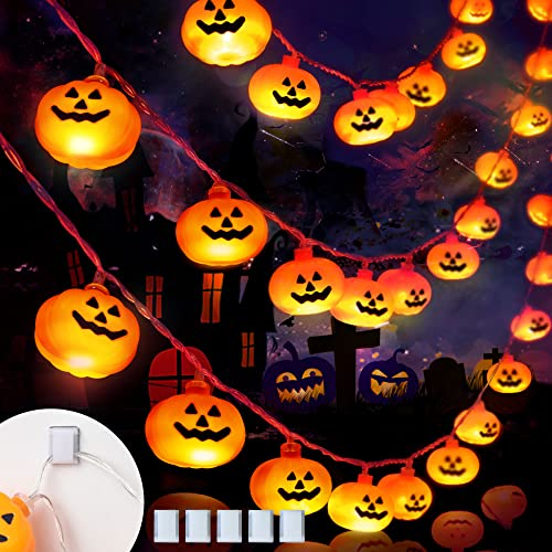 KPCB Halloween Lichterkette Außen 5,9M 40 LED, Wasserdicht Solar Lichterkette Aussen 8 Modi, Halloween Kürbis Deko Outdoor für Garten, Tür, Fenster, Baum [2024 Solar Version]