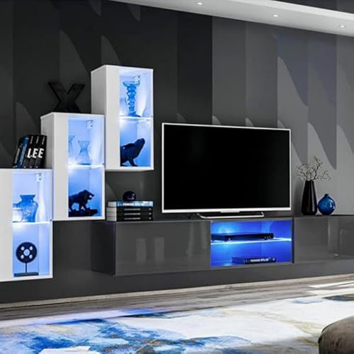 Paris Prix Ensemble Meuble TV Switch XXII 210cm Blanc & Gris