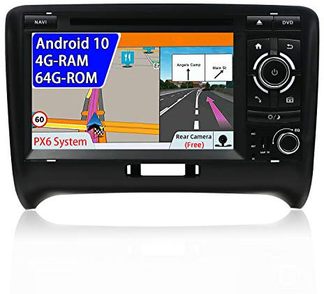 JOYX PX6 Autoradio Android 10 Doppel Din Passt für Audi TT（2006-2011 -【4G+64G】- Rückfahrkamera Canbus KOSTENLOS - 7 Zoll - Mit Lenkradsteuerung DAB 4G WiFi Carplay Bluetooth5.0 4K-Video Split-Screen