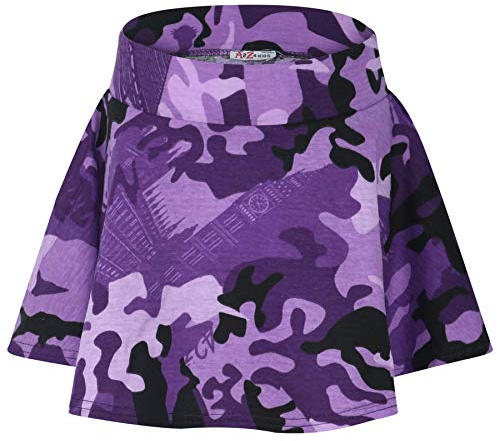 A2Z 4 Kids Girls Plain Skater Skirt Camouflage for School Trendy Soft Feel - Plain Skater Skirt Camo Purple 7-8
