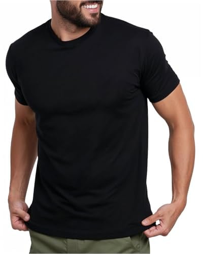 INTO THE AM Men's Casual Stretch Fitted Plain T-Shirt - Black, Medium