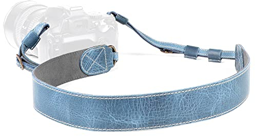 MegaGear SLR, DSLR Sierra Series Genuine Leather Camera Shoulder or Neck Strap (Blue), One Size, MG2001