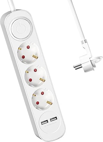 Mehrfachsteckdose mit USB, Realmade 3 Fach Steckdose, Verlängerungskabel Weiß 1,5m