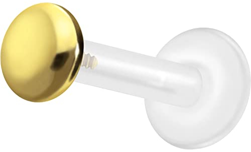 PIERCINGLINE PTFE Labret mit Gewinde TITAN AUFSATZ SCHRAUBDISC FLACH Piercing Lippe Nase Ohr Helix Tragus Medusa Goldfarben 4 mm Disc 1,2 x 6 mm