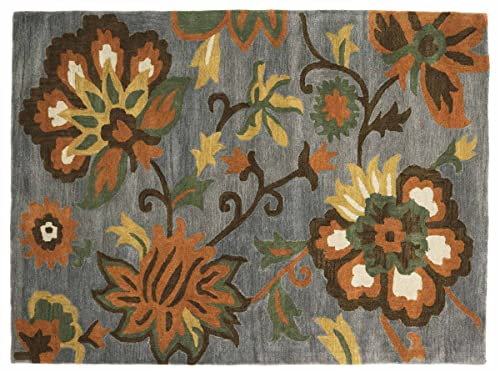 RUG PRINCE Handgefertigter Teppich Flowers 160x230 Grau Blumenmuster Handarbeit Handtuft 167