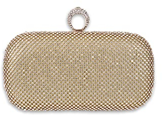 CORIOS Borsetta da Sera Donna Strass Clutch Glitterata a Mano Pochette Piccolo con Catena Brillante Scintillante a Tracolla per Cocktail Festa Ballo Cerimonia Oro