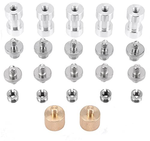 OPLLER Lot de 22 adaptateurs à vis pour appareil photo 1 4 à 1 4 vis 1 4 à 3 8 Vis pour trépied Adaptateur Convertisseur Vis Adaptateur Spigot Kit de montage pour appareil photo, trépied monopode