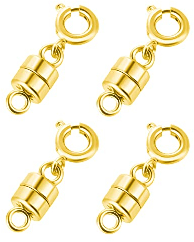 4Packs Magnetic Necklace Clasps and Closures Magnetic Jewelry Clasps Connector Locking Magnetic Jewelry Clasp Converters for Jewelry Bracelet Necklace Making (2CM Gold)