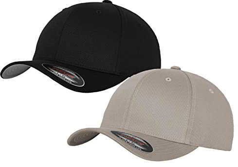2er Flexfit Unisex Wooly Combed Cap Baseball Caps graue Unterseite S M L XL XXL Basecap Mütze, S/M, 1x Schwarz + 1x Silber + 1x HL-Kauf Notizblock