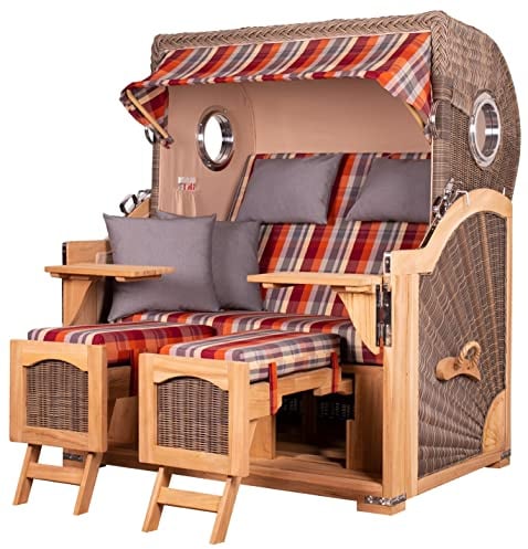 bene living Strandkorb-Set Ammersee Grande XL Teak - PE grau - Modell 584 - Liftersystem
