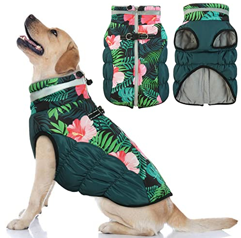 OUOBOB Hundemantel Mit Integriertem Geschirr - Warme, Wasserdichte Fleeceweste, Reflektierender Schneeanzug für Kaltes Wetter, Winddichtes Schneejacken-Outfit