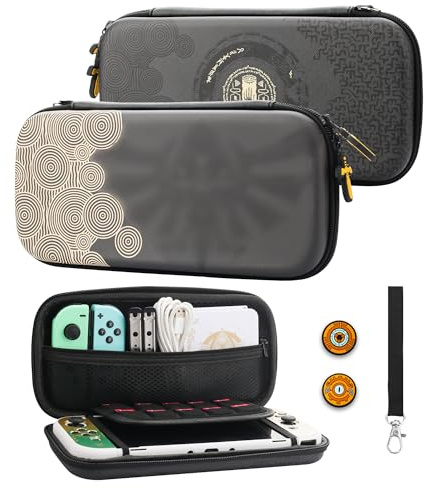 GLDRAM Tema per Zelda Custodia da trasporto compatibile con Nintendo Switch e OLED, accessori per interruttori portatili con borsa protettiva da viaggio, 2 tappi per impugnatura per pollice e cinghia
