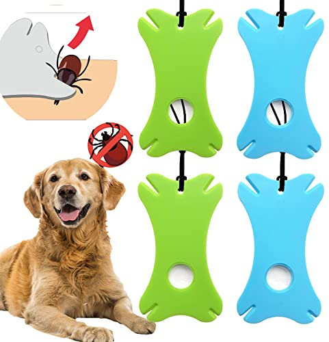 BSITSSS 4 Stück Zeckenkarte mit Lupe, Zeckenhaken Zeckenzange für Hunde Katze, Zeckenzange Mensch Zeckenentferner Tick Remover, Zeckenkarte für Menschen Kinder Hunde Katzen(Blau, Grün)