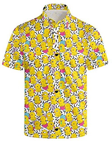 WDPSUXIN Golf-Shirts für Herren, Dry Fit, klassische Sonnenbrille, Gummiente, kurzärmelig, lässiges Outfit, Poloshirt, Retro 80er 90er Memphis Graphics Gummiente, XL