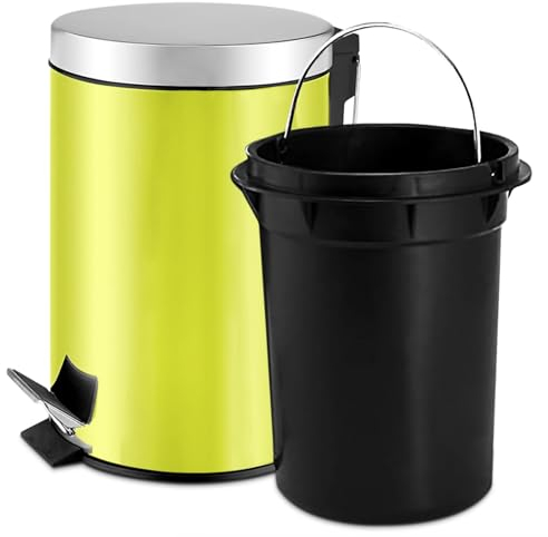 TIENDA EURASIA - Papelera de Baño con Pedal, Papelera Oficina con Cubo Extraible, Papelera Escritorio Fabricada en Acero Inoxidable, Papelera de 3l, Cubo de Basura de ø17 x 25 cm (Verde Pistacho)