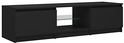 Tidyard TV Schrank mit LED-Leuchten Lowboard Sideboard TV-Möbel Fernsehschrank Fernsehtisch TV Möbel Tisch Board HiFi-Schrank TV-Tisch TV-Ständer 140 x 40 x 35,5 cm (L x B x H) Holzwerkstoff,Schwarz