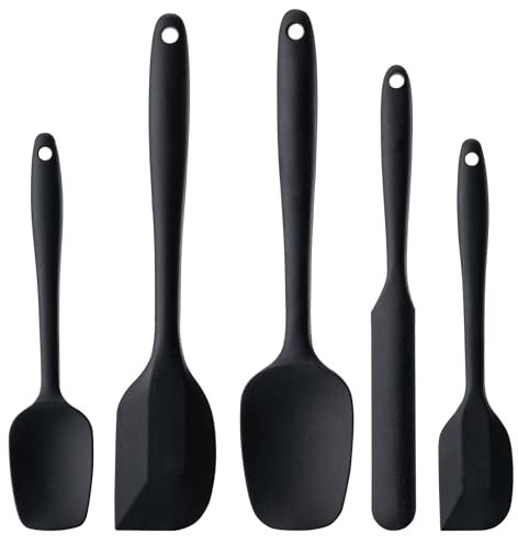 Silicone Spatula Set, 5 Piece Food Grade Rubber Spatulas for Baking, Cooking, and Mixing High Heat Resistant Non Stick Dishwasher Safe BPA-Free (Black)