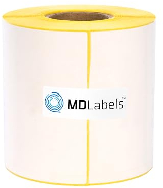 MDlabels Etichette termiche bianche su rotolo 100x150 mm 300 pezzi con perforazione, permanenti etichette per spedizione, etichette termiche da 4 x 6