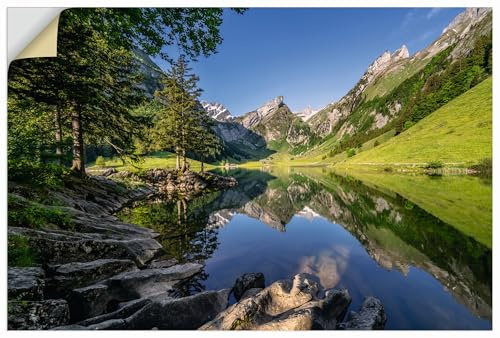 ARTLAND Wanddeko Wandtattoo selbstklebende Vinylfolie 120x80 cm Landschaften Idyll Natur See Spiegel Bäume Berge Alpen Schweiz U4TP