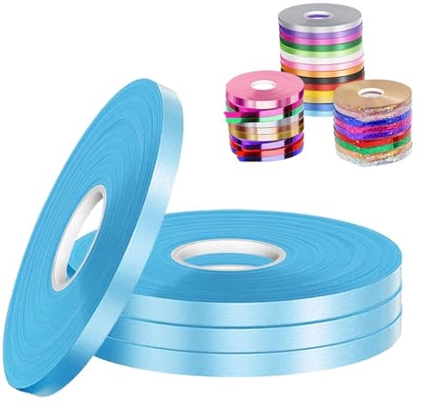 POPOYU 4 Stück Schleifenband Hellblau für Luftballons, 5mm x 50m Polyester Satinband Geschenkband Stoffband Seidenbänder für Heimwerkerkunst DIY-Handwerk, 200 m orangefarbenes Band für Luftballons
