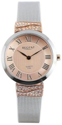 REGENT Damen Armbanduhr Analog Metallarmband Silber Rosegold UR2214010 Analoguhr