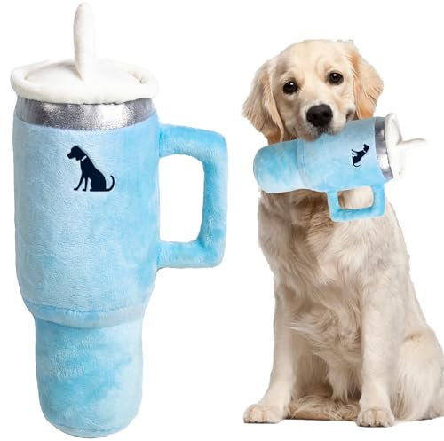 Coowkooalla Funny Tumbler with Handle Cup Dog Toys,Girl Dog Toys,Cute Squeaky Dog Toys Cup,Pink Puppy Toys,Interactive Fluff and Tuff Dog Toy Cup,Cigarette Dog Toy,Lamb Chop Dog Toy(Blue)