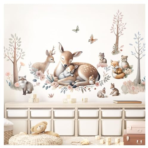Little Deco Wandtattoo Waldtiere REH Wandsticker Kinderzimmer Fuchs Wandaufkleber Tiere Bäume Babyzimmer Schlafzimmer Wanddeko DL5059-05