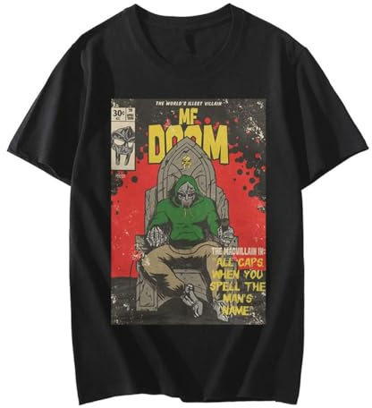 Anime MF All Doom Graphics Print T-Shirt Men's Casual Crew Neck T-Shirts Oversized Short Sleeve Tee Shirt Streetwear Unisex Tops Black