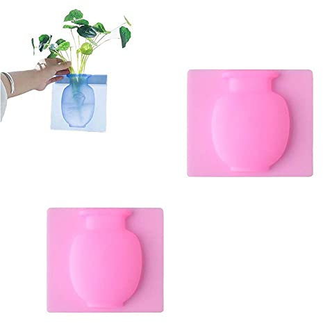 HUSHUWAN Magische klebrige Blumenvase aus Silikon, wandmontierte, Wiederverwendbare, abnehmbare Blumentöpfe, for Zuhause, Küche, Büro, dekorativ /59 (Size : 2pcs Pink), 65431