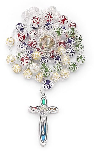 Mondo Cattolico - Rosario católico de los cinco continentes con centro de mesa que contiene agua bendita y cuentas de cristal - Ideal para regalos religiosos