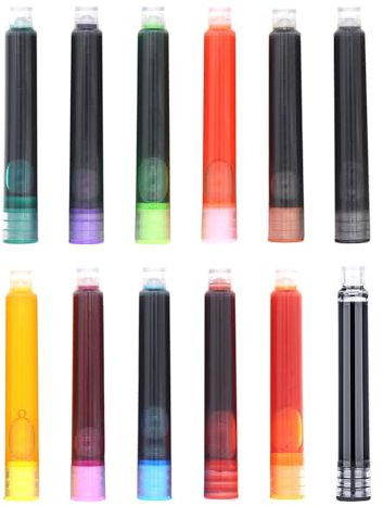 Ink Cartridges for Fountain Pens - 12 Colorful Fountain Pens Colored Ink Refills, Refill Cartridges for 2.6 mm Bore Diameter Calligraphy Fountain, Ink Cartridge