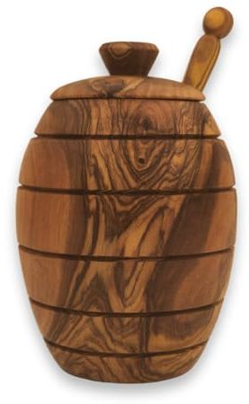 medina mood Honey Pot with Honey Spoon, Honey Jar Handmade from Olive Wood