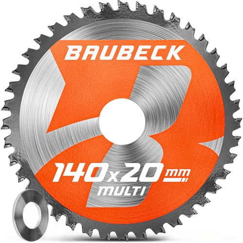 BAUBECK Lame de scie 140x20 + adaptateur 12,75 mm 1,5 mm coupe dans le bois & l’aluminium, 42 dents compatible avec scies circulaires sans fil de Bosch, lame circulaire 140x20, lame 135x20