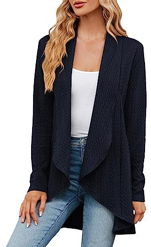 Bargains of The Day Sale Crochet Cardigans for Women Ladies Long Sleeve Solid Color Loose Cardigan Top Knitted Jacket Oversized Long Cardigan Daily Deals of The Day Navy
