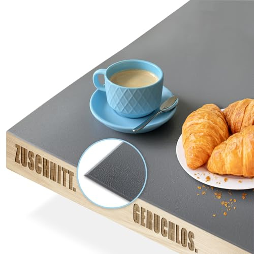 KARAT Farbige Tischfolie mit abgeschrägter Kante - Tischdecke nach Maß, Farbe & Größe wählbar - Folie, Schutzfolie, Tischschutz (Empire, Dunkelgrau, B:90 x L:150 cm)