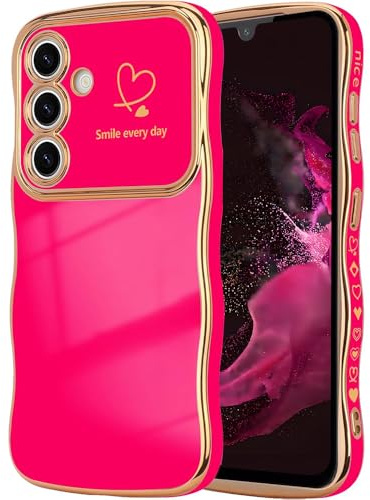 CaseLover Coque de Protection pour Samsung Galaxy A25 5G, Étui Motif de Cœur d'amour et de Vagues, Forme Bouclée Case, en Silicone TPU Anti-Chocs Galvanisé Housse pour Samsung A25 5G, Rose Rouge