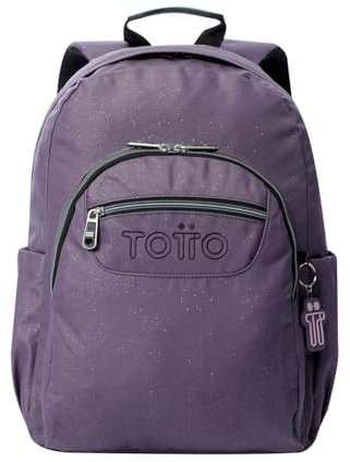 TOTTO - Mochila Escolar Adaptable a Carro, Modelo Acuareles, Capacidad 20 L, Bolsillo Pc 14, Bolsillos Botella, Espaldar Ergonómico con Flujo de Aire, Cómodas Correas en S, Estampado Glitter Morado