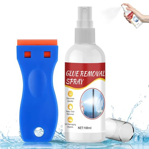 Rimuovi Colla Spray, Rimuovi Etichette, Rimuovi Colla Adesivi, Dotato di Raschietto Multiuso, Rimuove Rapidamente Etichette Ostinate Residui di Colla da Tutte le Superfici 100ml