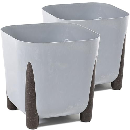 Tymar Blumentopf mit Füßen, 2er-Pack, Blumenkübel, Pflanzkübel,Übertopf, Quadrat Form ((2pack) Beton, 21x21 cm)