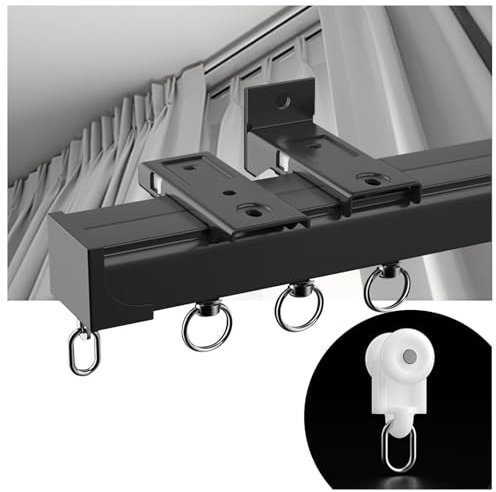 Gardinenschiene - 1 Läufig Vorhangschiene Aluminium, Raumteiler Curtain Rail Decke/Wand Installieren Schiebegardinen Schiene Für Fenster/Duschvorhänge/Wohnzimmer(Schwarz,3.1M/10.1FT)