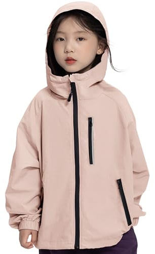 Rolanko Veste Imperméable à Capuche pour Filles, Manteau de Pluie Léger Coupe-vent Vêtements de Pluie pour Garçons de 7 à 14 Ans