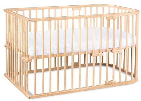 babybay Original Beistellbett aus massivem Buchenholz/kompakt & verwandelbar/Kinderbett Höhe stufenlos verstellbar & umweltfreundlich/mitwachsendes Babybett (kernbuche geölt) / Kinderbettset