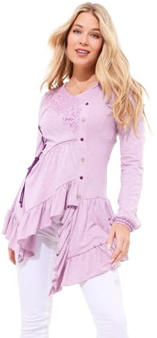 Joe Browns Damen Frilled Hem Embroidered V-Neck Tunic Tunika-Shirt, Flieder, 44