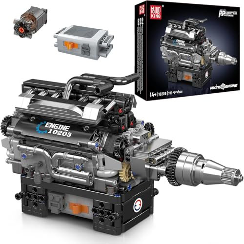 Mould King V12 Engine Building Blocks Set, 10205 Engine Model That Runs, Mini Engine Build Kit for Adults with Battery Box and Motor, Engineering Construction STEM Toy for Children Boys Girl(733 Pcs)