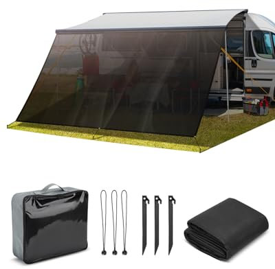SUPAREE Pare Soleil Auvent Camping Car Pare Soleil Caravane Paroi Auvent Camping Car Sun Blocker UV Protection Brise Vue pour Store pour Van RV 3,7 x 2,46m