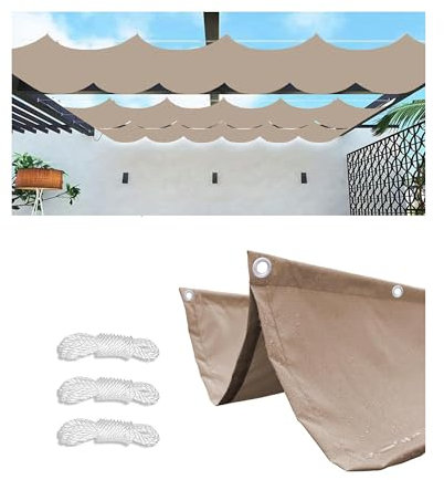 Retráctil Ondulada Vela de Sombra Impermeable 4x7M(AxL) Toldos Exterior Rectangular Protección Rayos UV Resistente al Desgarro para Terraza Balcon Exterior Jardín con Ojales y Cuerdas Caqui
