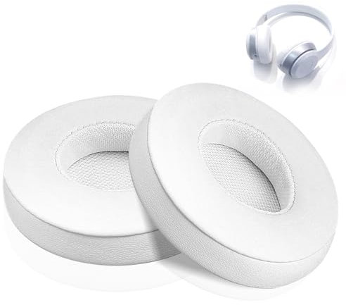 Replacement Earpads for Beats Solo 2 & Solo 3 Memory Foam Ear Pads Ear Cushions Cover with Soft Protein Leather for Wireless Headphones, Enhanced Comfort and Durability, 1 Pair (White)
