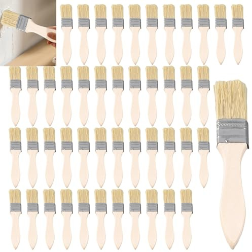 SENJEOK 50 PCS 1 Inch Chip Paint Brushes, 25mm Wooden Painting Brush for Furniture, Walls, Ceilings