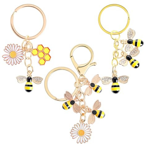 ValueBargain 3 Stück Schlüsselanhänger Biene, Schlüsselanhänger Süß mit Sonnenblumen-Design, Süße Cute Geschenkidee für Frauen & Mädchen, Taschenanhänger mit Blumenmotiv