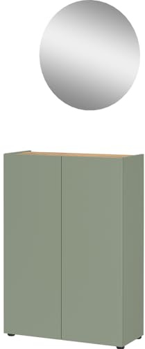 Germania 2-TLG. Garderoben-Set 9050-629 GW-Alviano, in Taupegrün/Navarra-Eiche-Nb., mit grifflosem Design, 74 x 200 x 33 cm (BxHxT)